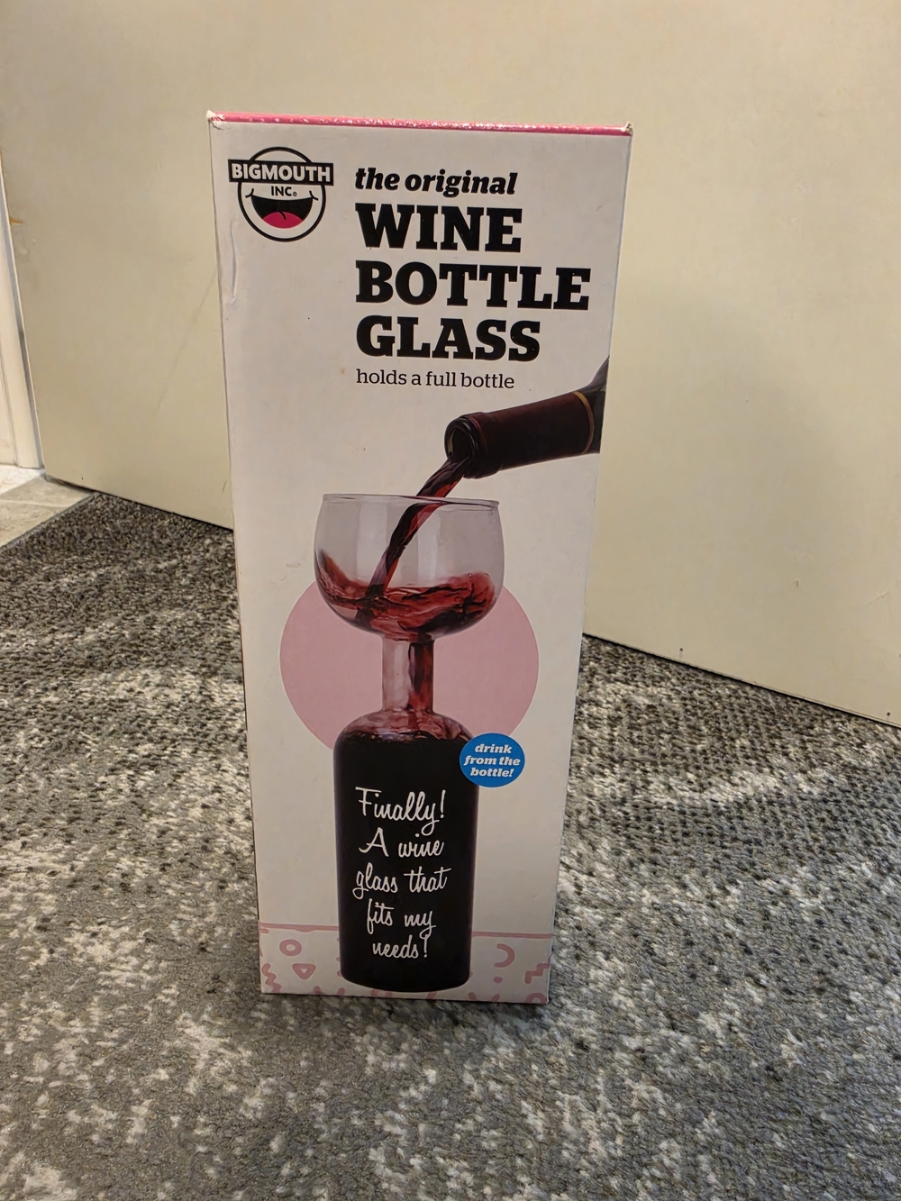 BigMouth Pink Wine Bottle Glass - Holds a Full Bottle
